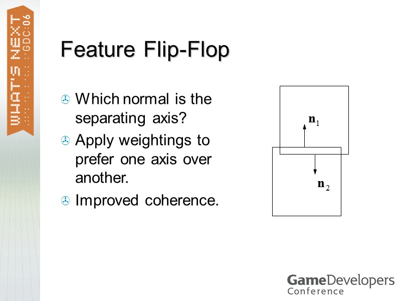 Feature Flip-Flop Which normal is the separating axis? Apply weightings to prefer one axis